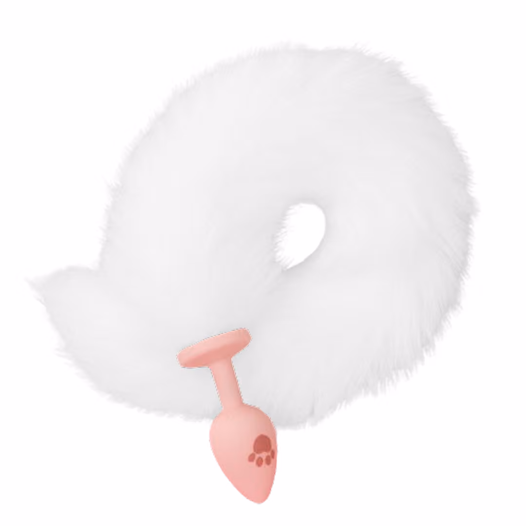 Анальная пробка с длинным хвостом и лапкой "CuteTail Long", 2,8 см, белый