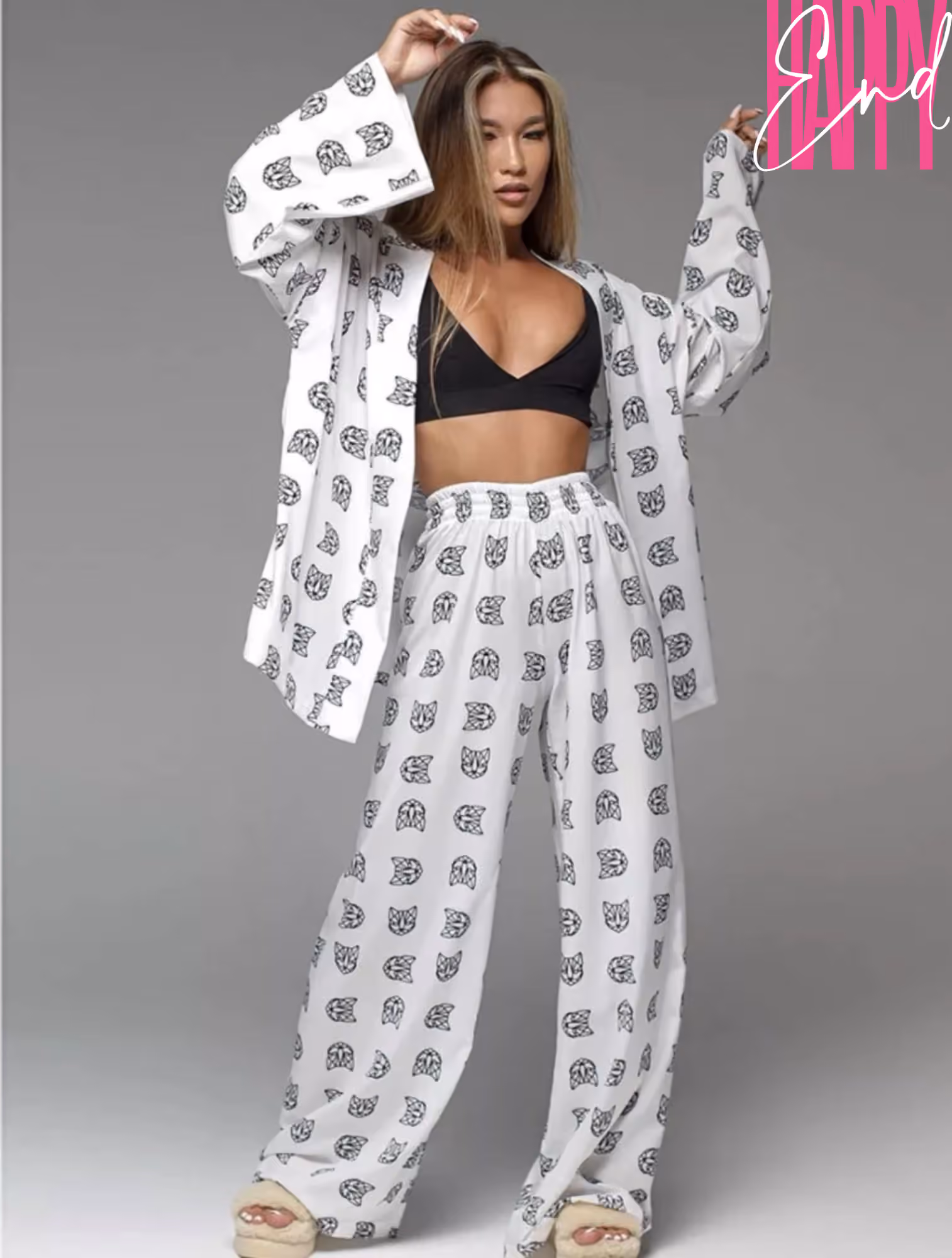 Пижамный костюм KIMONO со штанами, белый, S