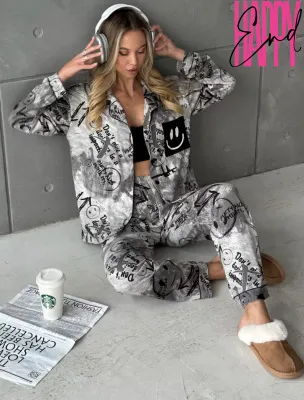 Пижамный брючный костюм SMILE, серый — купить в Астана