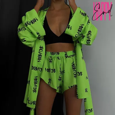 Пижамный костюм с шортами MEOW, зеленый — купить в Астана