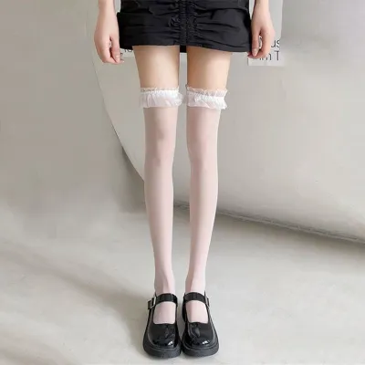 Полупрозрачные чулки с кружевной резинкой, S-M — купить в Астана
