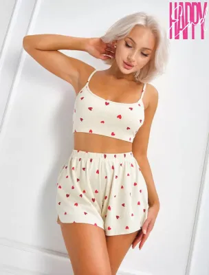 Пижама летняя с шортами и топом с сердечками — купить в Астана