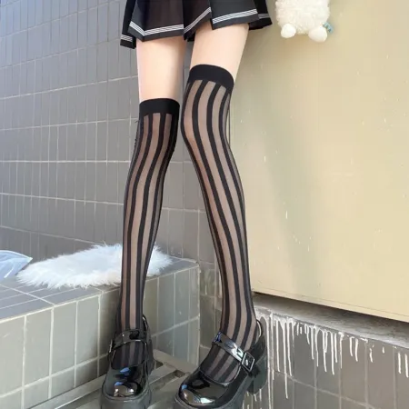 Чулки черные в полоску с бантиком, S-M — купить в Астана 2