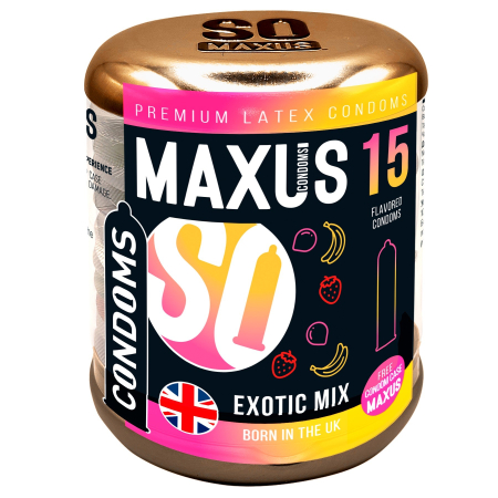 Презервативы MAXUS EXOTIC MIX (гладкие, цветные, ароматизированные) в кейсе, 15 шт